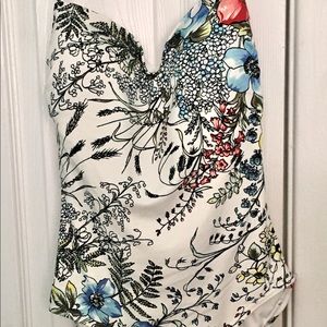 Women’s bathing suit, floral print, blue.